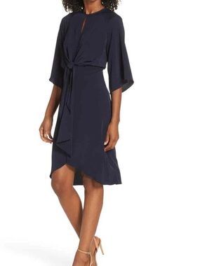 Maggy London Navy Dress Faux Wrap Dress 12